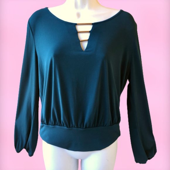 B Wear Byer California Blouse Shirt Long Sleeve V-Neck Metal Bling - Picture 15 of 15